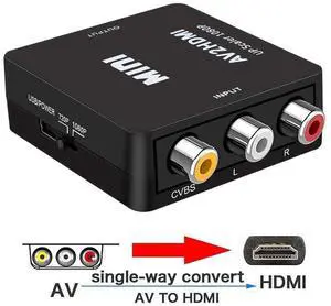 RCA to HDMI, AV to HDMI, 1080P Mini RCA Composite CVBS AV to HDMI Video Audio Converter Adapter Compatible with Xbox PS3 PS4 STB VHS VCR Camera DVD Game Console, Black eokCXOY