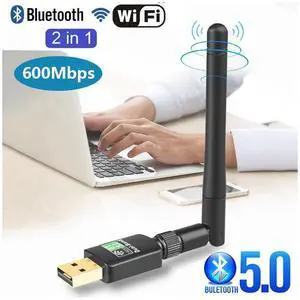 [ 2 in 1] AC600 WiFi Bluetooth Dongle, 600Mbps Dual Band 2.4/5Ghz USB Wireless Adapter, Bluetooth 5.0 Adapter External Receiver with High Gain Antenna for PC/Desktop/Laptop, Windows 11/10/8.1/7