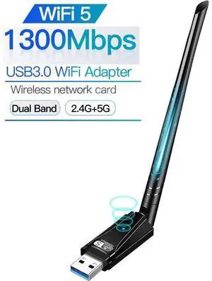 AC1300 High Gain USB 3.0 Wi-Fi Dongle, 1300Mbps USB WiFi Dongle for Desktop PC, Dual Band 2.4/5GHz WiFi Adapter with 5dBi Antenna, Wireless Adapter Compatible with Windows 11/10/8.1/8/7/XP, Mac OS AC1300 High Gain USB 3.0 Wi-Fi Dongle, 1300Mbps USB WiFi Dongle for Desktop PC, Dual Band 2.4/5GHz WiFi Adapter with 5dBi Antenna, Wireless Adapter Compatible with Windows 11/10/8.1/8/7/XP, Mac OS