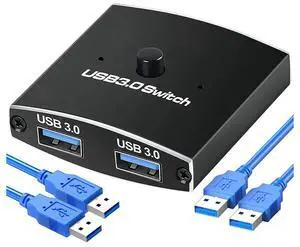 2 Ports USB Switch 3.0 KVM Switch, Bi-Directional USB Switch Selector 2 in 1 Out/1 in 2 Out, USB Switcher 2 Computers Share 1 USB Devices for PCs Mouse Keyboard Printer Scanner (with 2 USB 3.0 Cables)