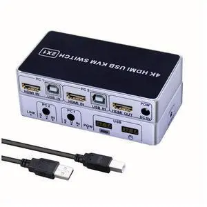 4K HDMI KVM Switch 2 In 1 Out Two Computers 2 Ports Hosts Share Mouse Keyboard Monitor Printer 2 PC Sharing USB Device,USB KVM Switcher Fast Switching,Plug and Play eokCXOY