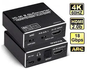 4K@60HZ HDMI 2.0b Audio Extractor, HDMI Audio Converter Adapter,HDMI to HDMI + Optical Toslink SPDIF + 3.5mm AUX Stereo Audio Out, Support HDMI ARC, HDCP 2.2, RGB 8:8:8,3D eokCXOY