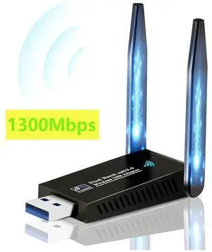 USB WiFi Adapter 1300Mbps, Dual 5dBi High Gain Antenna Wireless Adapter for PC Desktop Laptop 2.4Ghz/5Ghz WiFi dongle Features 802.11ac Compatible with Windows 10/7/8/8.1/XP/Vista Mac OS Linux eokCXOY
