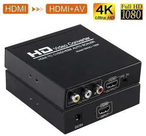 HDMI to RCA and HDMI Adapter Converter, HDMI to HDMI+3RCA CVBS AV Composite Video Audio Adapter/Splitter, with Power Adapter Support 1080P, PAL, NTSC, for HD TV, Older TV,Camera, Monitor etc eokCXOY