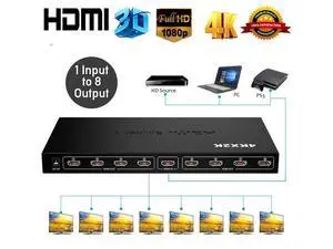 HDMI Splitter - 8-Port - 4Kx2K 3D 1080P - HDMI Splitter 1 In 8 Out - 8 Way HDMI Splitter - HDMI Port Splitter -For PS 3/4, Xbox, HDTVs, projectors, PC monitors,Blu-ray DVD player eokCXOY