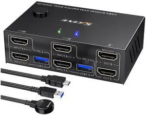 USB 3.0 Dual Monitor KVM Switch HDMI 4K @60Hz 2K @144Hz Simulation EDID, USB HDMI Extended Display Switcher for 2 Computers Share 2 Monitors and 4 USB 3.0 Ports, Wired Remote and Cables Included USB 3.0 Dual Monitor KVM Switch HDMI 4K @60Hz 2K @144Hz Simulation EDID, USB HDMI Extended Display Switcher for 2 Computers Share 2 Monitors and 4 USB 3.0 Ports, Wired Remote and Cables Included