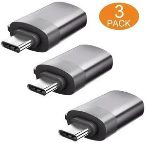 USB C to USB 3.0 Adapter [3 Pack], OTG Thunderbolt 3 Adapters Converter ,Compatible with MacBook Pro 2018/2017,MacBook Air 2018,Surface Go,Chromebook,Galaxy S9 S8 Plus Note 9(Gray) eokCXOY