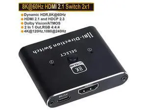 8K 4K 120Hz HDMI 2.1 Switcher Splitter, Bi-Directional 1x2/2x1 , 2 Port HDMI Switcher Selector Box , Supports 8K@60Hz, 4K@120Hz, 4K@60Hz 48Gbps High Speed for PS4/5 Roku Xbox TV Monitor eokCXOY