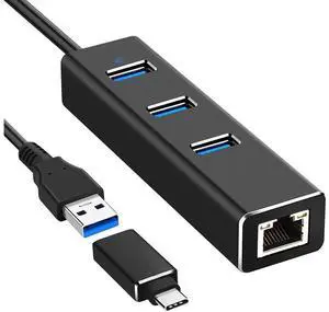 USB 3.0 Splitter, Aluminum USB to Ethernet Adapter with 3 USB Ports and RJ45 Gigabit Network LAN Port, USB Type C Hub to Ethernet for Windows 7/8/10, Linux, Mac, ChromeBook, PC etc eokCXOY
