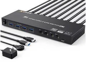 USB 3.0 KVM Switch HDMI 4 Port Support 4K @60Hz 2K @120Hz Simulation EDID, USB HDMI KVM Switch 4 in 1 Out for 4 Computers Share 1 Monitor and 4 USB 3.0 Port, with Desktop Controller and KVM Cables USB 3.0 KVM Switch HDMI 4 Port Support 4K @60Hz 2K @120Hz Simulation EDID, USB HDMI KVM Switch 4 in 1 Out for 4 Computers Share 1 Monitor and 4 USB 3.0 Port, with Desktop Controller and KVM Cables