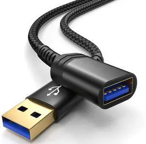 USB Extension Cable 16FT, 1 Pack USB 3.0 Extension Cable Extender Cord Type A Male to A Female Nylon Braided with Gold Plated Connector for Playstation/PS4, USB Flash Drive/Hard Drive (Black, 5M)