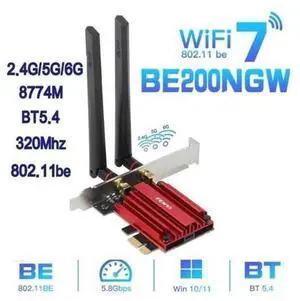 BE200 WIFI 7 Wireless Wifi Card BE200NGW Bluetooth 5.4 802.11AX Tri-Band M.2 NGFF Network adapter for Win10/11 eokCXOY