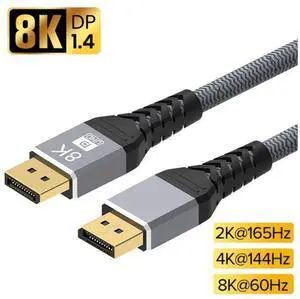 DisplayPort 1.4 Cable 6.6ft / 2M, 8K DP Cable 32.4Gbps 8K@60Hz 4K 144Hz 2K@165Hz 1080P@240hz, 8K Ultra High Speed HDR, HBR3 Nylon Braided Display Port Cable for Laptop, PC, TV, Gaming Monitor eokCXOY