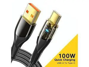 PD 100W USB A to USB C Cable, 7A Fast Charging USB C Cable Transparent Nylon Braided Charger Cord Type C Cable for Samsung S21 S20 iPad Pro Google Pixel LG (3.3FT, 1-PACK) eokCXOY