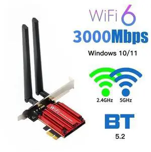 3000Mbps Wifi 6 Desktop PCIe Wireless Wifi Adapter Intel AX200 Bluetooth 5.1 Network Wifi Card 2.4G/5G 802.11ac/ax MU-MIMO PCI-E WiFi Adapter for Windows 10*64bit and Linux