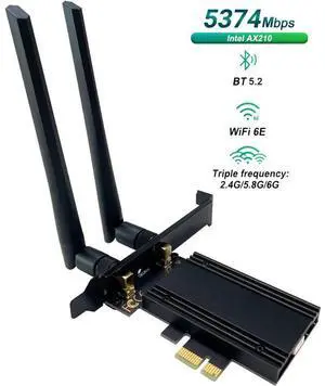 PCIe WiFi 6E Card, AX210 Network Card,Tri-Band 6G/5.8G/2.4GHz, Bluetooth 5.2 (802.11ax) 5400Mbps Wireless Wi-Fi Cards Adapter with MU-MIMO, OFDMA, Support Windows 10/11 (64-bit) for Desktop PC (Black)