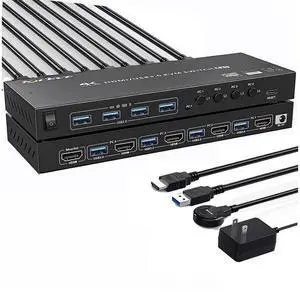 USB 3.0 KVM Switch HDMI 4 Ports 4K@60Hz 2K@120Hz RGB 4:4:4, 4x1 HDMI 2.0 KVM Switch Simulation EDID, HDCP2.2 Decoding, KVM Switch 4 PC 1 Monitors with 4 USB 3.0 Ports for Keyboard, Mouse, Printer etc.
