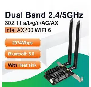 New WiFi 6 Card AX 3000Mbps PCIe Network Card AX200 802.11AX 2.4Ghz/5.8Ghz with Bluetooth 5.0 & Heat Sink Wireless PCI Express Wi-Fi Adapters Dual Band Antenna for Windows 10 64-bit eokCXOY
