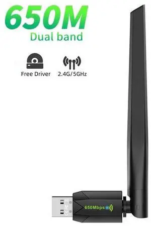 AC650M USB WiFi Adapter for PC, Wireless USB Network Adapters 650Mbps Dual Band 2.4G/5Ghz Wi-Fi Dongle Antenna Wireless Adapter for Laptop Desktop Compatible Windows 10/11/8.1/8/7/XP (Black) eokCXOY