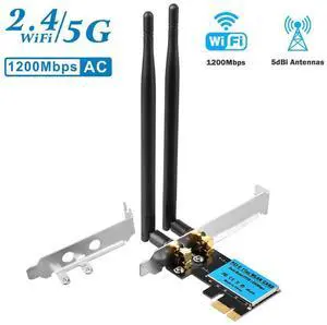 Wireless Adapter PCI Express Network Card, Dual-Band 2.4G/5.8G Desktop Computer Built-in WiFi Adapter AC1200M, PCI-E Wifi Card with 1200Mbps Transmission Rate for Windows 10/Windows 8/Windows 7