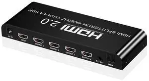 4K@60fs HDMI Splitter 1x4 HDMI 2.0 Splitter 4 Display (Same Time) 3.5mm Audio Output Optical SPDIF Toslink with Power Supply for HDTV Blu-ray DVD HD-DVD Players PS3 PS4 XBOX PC laptop eokCXOY