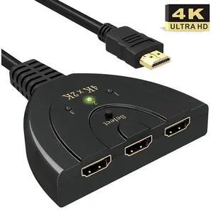 HDMI Switch, 3 Port 4K HDMI Switch 3 in 1 Out with High Speed Switch Splitter Pigtail Cable Supports Full HD 4K 1080P 3D Player HD Audio for HDTV, Projector, Computer,Monitors eokCXOY