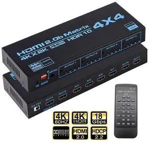 4K @60Hz True HDMI Matrix Switch 4x4 with EDID Extractor, 4 in 4 Out HDMI2.0 Matrix 4x2 2x4 4x4 with SPDIF & L/R 3.5mm HDMI-compatible Switch 4x2 Support HDCP 2.2 ARC, YUV 4:4:4 eokCXOY