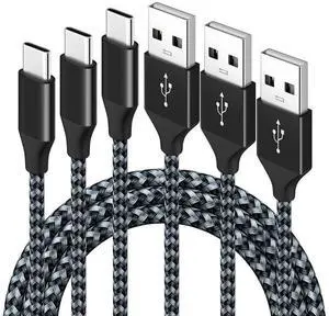 (3 Pack) USB C Cable 3.3ft/1M, Nylon Braided USB Type C Cable 3A Fast Charging USB-A to USB-C Metal Cord Data Sync Charger Cables for Galaxy Note Pixel PS5 Controller Switch Powerbank, 1m, Black