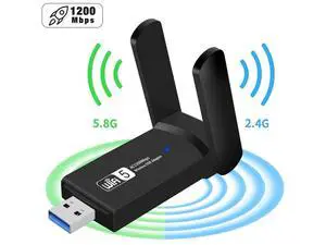 WiFi Adapter 1200Mbps, USB Wireless Network Adapter Dual Band 5GHz & 2.4GHz with High Gain Antennas WiFi Dongle for PC/Desktop, Compatible with Windows XP,10,8.1,7,Vista and Mac OS 10.9~10.15 eokCXOY