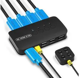 KVM Switch 4 Ports, HDMI USB Selector for 4 Computers Share Keyboard Mouse Printer and One HD 4K Monitor, Including 4 KVM Cables eokCXOY