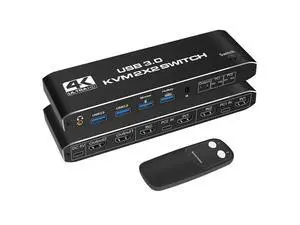2x2 USB 3.0 KVM Switch 2 Monitors 2 Computers 2 in 2 Out, 2 Port Dual Monitor HDMI KVM switches with Audio, Keyboard Video Mouse Peripherals KVM Switch Support UHD 4K @60Hz, USB 3.0 Hub, Hotkey