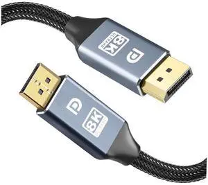 Real 8K DisplayPort to DisplayPort 1.4 Cable 10ft/3M, Nylon Braided Ultra High Speed 32.4Gbps DP Male to Male Gold-Plated Cable with 8K@60Hz, 4K@120Hz, 2K@144Hz and HDR Support for TV, PC etc eokCXOY