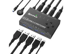 4 in 4 Out USB 3.0 Switch 4 Computers, 4 Port USB Switch Selector Sharing 4 USB Devices, mouse, keyboard, scanner, printer, PC Compatible with Mac/Windows/Linux. With wired remote and 4 USB 3.0 Cable