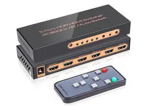 5 Ports HDMI Switch 4K, HDMI Splitter Switch 5 In 1 Out HDMI Switcher with IR Remote Support 4K 60hz, 2K, 1080P, 3D, HDCP 2.2, UHD, HDR for PS 3/4, XBOX One/360, DVD Player, HDTV, Projector eokCXOY
