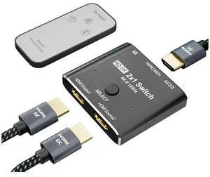 8K@60Hz HDMI 2X1 Switch with Remote Controll Selector 2 Source 1 Display HDMI 2.1 Switch for TV Top Box PS5 Xbox eokCXOY