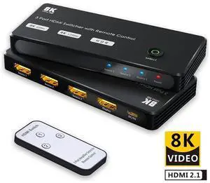 HDMI 2.1 Switch 8K Directional Switcher with IR Remote, 8K@60Hz 4K@120Hz 1440p@165Hz 1080P@240Hz 2in 1out High Speed 48Gbps eARC Converter Compatible with Xbox X PS5 Aluminum Shell eokCXOY