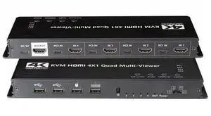 HDMI KVM Multiviewer Switch 4x1, HDMI Quad Multi-Viewer Seamless Switcher 4 in 1 Out,4K,3D,1080P, 5 Viewing Modes for Security Camera, PS4, Laptop, Monitor (Multiviewer 4K30Hz) eokCXOY