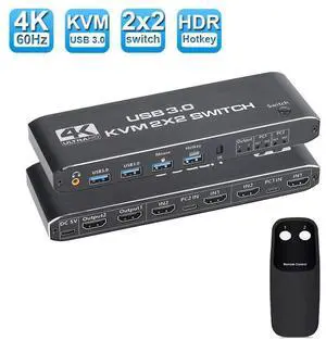 2 Port KVM Switch HDMI Dual Monitor Switcher for 2 Computers and 2 Monitors, 4K @60Hz 2x2 HDMI + HDMI Dual Monitor KVM Switch with Hotkey Switching and 3.5mm Jack Audio Output eokCXOY