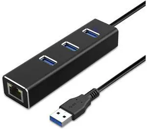 USB 3.0 to Ethernet Adapter, 3 Ports USB 3.0 Hub with 10/100/1000Mbps LAN RJ45 Gigabit Network Adapter, Supports Windows 10/8/7, Mac OS, Linux eokCXOY