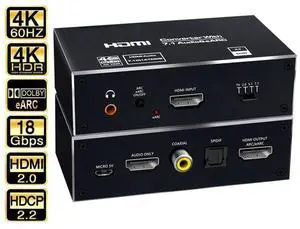 4K 60Hz HDMI eARC/ARC Audio Extractor Splitter, Optical Toslink SPDIF, 3.5mm Audio Jack, Coaxial, 7.1Ch Out Support HDMI 2.0 HDCP 2.2, LPCM7.1 HDR10+ DobIy Vision for PS5 Soundbar Blu-Ray eokCXOY