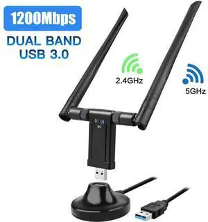 USB 3.0 WiFi Adapter 1200Mbps, AC1200 WLAN Adapter Dual Band 867Mbit/s (5GHz), 433Mbit/s (2.4GHz) Wireless Adapter with 5dBi Antenna and USB 3.0 Docking Station for Desktop Laptop PC Windows/Mac OS