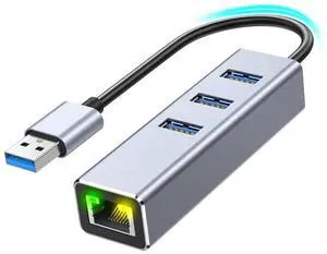 [4-in-1] USB 3.0 Hub, USB 3.0 to Ethernet Adapter, 3-Port USB 3.0 Hub with RJ45 10/100/1000Mbps Gigabit Ethernet Adapter Support Windows 7/8/10/11, Mac OS, Surface Pro, Linux and More eokCXOY