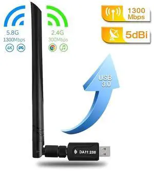 USB WiFi Adapter 1300Mbps USB 3.0 WiFi Adapter 802.11AC Dual Band 2.4Ghz/5.8Ghz with High Gain 5dBi Antenna Wireless Network WiFi Dongle for PC/Desktop/Laptop Supports Windows/Mac OS/Ubuntu eokCXOY