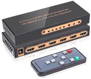 5 Port 4K HDMI Switch with Remote Premium 5 in 1 Out 4K @60Hz HDMI2.0 Switcher Selector, Support HDR 10, HDCP 2.2, Dolby Vision/ Atmos, Auto-Switch, 18Gbps, CEC, 1080P/3D eokCXOY