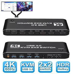 Dual Monitor HDMI-compatible USB 3.0 KVM Switch, 4K @60Hz 2 Port Dual Monitor KVM HDMI Extended Display USB KVM Switcher 2 in 2 out for 2 Computers Share 2 Monitors eokCXOY