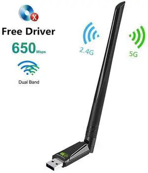 WiFi Adapter 650Mbps, AC650 USB Wireless Adapter 5 DBi External Antenna Dual Band 2.4GHz/5GHz LAN Card 802.11ac Network Card for Desktop Laptop PC Support Windows Vista/XP/Win7/8/10/11 eokCXOY
