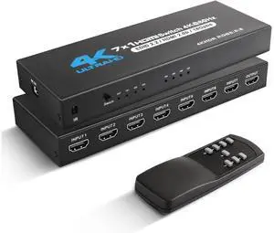7 Port HDMI Switch 7 in 1 Out 4K@60Hz, 7x1 HDMI Switcher with IR Remote, 7 Port HDMI Selector Box Support HDMI2.0, Do-l-by Vision/At-mos, HDR10 for Xbox, Switch, PS5/4, Roku, Fire Stick eokCXOY