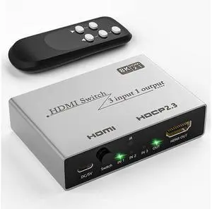 HDMI 2.1 Switch 8K HDMI Splitter 3 in 1 Out, Ultra High-Speed 48Gbps HDMI Switcher with Remote Control, Supports 8K @60Hz 4K @120Hz, Compatible for PS5/PS4 Projectors Monitor eokCXOY