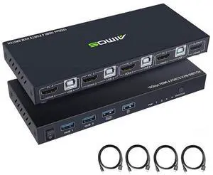 KVM Switch HDMI 4K @60Hz 4 Port Box, USB Switch with 4 USB 2.0 Hubs, 4 in 1 Out HDMI KVM Switch Support Wireless Keyboard and Mouse and hotkey Switching, No Power Require eokCXOY