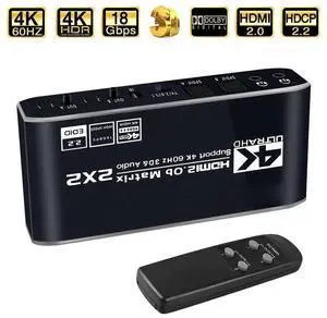 2x2 Matrix HDMI Switch 4K 60Hz, 4K@60Hz 2in 2out HDMI Matrix Switch with IR Remote Control, Support HDMI 2.0b, HDCP2.2, HDR10, Ultra HD, 3D , OZJ6 eokCXOY